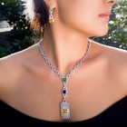 Multicolor Long Heavy Dangle Square Necklace Earring Bridal Wedding Jewelry Set 