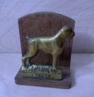 Brass Boxer Dog   Wood  Letter Holder - Collectible - Vintage H 5 5  W 5 