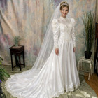Victorian Wedding Dresses Satin High Neck Puff Long Sleeve Vintage Bridal Gowns