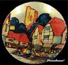 Vintage Bluebird Toffee Tin Box British Village Watercolor Scene 5  Diameter