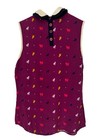 Modcloth Cat Print Sleeveless Top With Collar  Button Blouse Size S