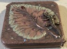 Leaf Enameled Black Eyed Lizard Gecko Swarovski Crystal Hinged Compact Rose Gold