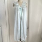 Vanity Fair Usa Nightgown M Silky Antron Nylon Lace Sheer Vintage Lingerie Aqua
