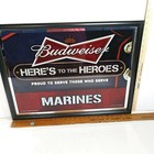 Budweiser Marines Mirror Here s To Heroes 2012 Man Cave Bar Sign Beer 25  X 19 