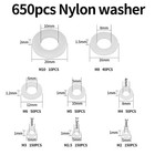 650 Pcs White Nylon Flat Washer Assortment Kit M2-m10 5-20mm Round Washers