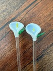 Vintage Art Glass Calla Lily Cocktail Stirrers Swizzle Sticks 8    Set Of 2
