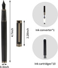 Black Fountain Pen 0 5mm Medium For Writing Smooth includes Refillable Ink