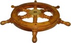 Medium Wooden Ship s Wheel 18  Wood Ship Wheel With Brass Center Nautical Decor