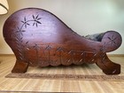 Antique Victorian Gout Stool Blue Leather Sleigh Footstool Bamboo Carved Wood