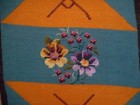 Vintage Completed Needlepoint Floral Gold Teal Green Needs Blocking 13 5x13 Nice