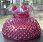 Antique Fenton Red Cranberry Opalescent Hobnail Electric Or Oil Lamp 10    Shade