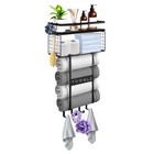 Towel Racks Wall Mounted With Hooks metal Rolled Towel Holder For Bathroom Black