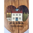 Vintage Woodcut Engraving Heart Welcome Wall Hanging Folk Art Rustic Country