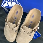Birkenstock Boston Taupe Suede Leather Soft Footbed clog Slippers Brand New