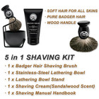 5 In 1 Shaving Kit For Wet Shave  Set Includes Hand Crafted Pure Badger Shave Br