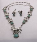Carol Felley Sterling Silver Turquoise Horse Station Necklace   Earrings Set