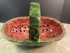 Beautiful 1970   s Hand Painted Ceramic Watermelon Bowl With Handle Excellent Cond