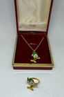 Vintage Walt Disney Productions Jiminy Cricket Necklace And Ring Set In Case