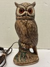 Vintage pre-owned 10  Ceramic Brown Owl Lamp light damaged repaired Ear l  k 