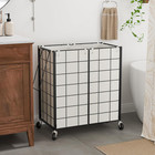 Double Laundry Hamper With Wheels metal Wire Frame Rolling Laundry Basket With 2