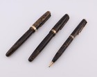Parker Vacumatic Fountain Pen  2x    Mechanical Pencil  brown Striped striated 