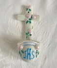 Vintage Porcelain Holy Water Font Roses Cross Religious Catholic Japan 4 3 4  T
