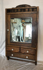 Vtg Oak Surface Mount Mirror Medicine Cabinet With Towel Bar   Draws Old 946-25b