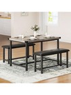 4 Person Dining Table Set 3 Piece Kitchen Cushioned Bench Dining Table Set Rust