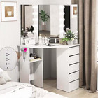 1-piece White Corner Makeup Vanity Desk Cosmetic Vanity Station With Led Mirror