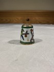Cloisonne Enamel Blue Green Birds Thimble Silver Tone Gold Wash