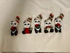 Vtg  Russ Berrie Collection Of Panda Bears Christmas Ornaments Lot Of 5