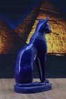 Bastet Cat Statue In Deep Blue Figurine Ancient Egyptian Goddess Of Protectionbc