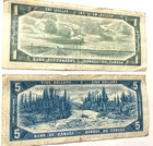 Canadian Currency  1954  1 And  5 Bills  Not Devil s Head Design  Lot 122 