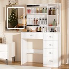 Modern 5 Drawers Make Up Desk Vanity Set Led Sliding Mirror Dressing Table White