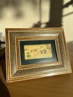 Vintage Persian Khatam Marquetry Frame Hand Painted Porcelain Miniature Artwork