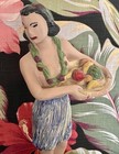 Vintage Hawaii Chalkware Hawaiian Hula Girl Statue Holding Fruit 11   
