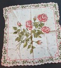 Vintage Handkerchief Hankie Pink Roses Floral White Romantic Crafts 
