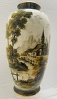 Antique 20c Japanese Satsuma Vase Handpainted Church Mountain Landscape 14    Porc