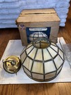 Vintage Glass Tiffany Style Leaded Stained Glass Lamp Round Shade Opened Box Nos