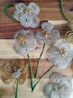 Gorgeous Lot Of 9 Vintage French Glass Beaded Bead Flowers Wrapped Stems Mcm    