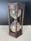 Vintage Antique Sand Clock Hourglass Watch Timer   Twisted Pillar Wooden Frame