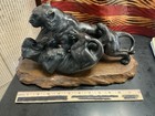 Antique Japanese Meiji Period  1868-1912  Bronze Tigers Fighting  Signed