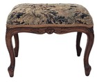 Antique French Walnut Ottoman Footstool W  Floral Carving   Cabriole Legs 1910s