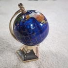 Semi Precious Gemstone Globe Blue Lapis Inlay W  Brass Stand Mini Desktop Globe 