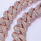 22mm Iced Out Cuban Link Chain Necklace Bracelet Rose Gold Plated Cz Hip Hop