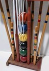 Vintage Croquet 6 Player Set W  Rolling Cart   Stand Lawn Yard Game