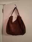 Innue Italian Brown Suede Hobo Bag Animal Hair Print Handle 