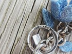 Coach Lg Blue Glitter Resin Flower Tea Rose Bag Charm Keychain