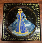 Vintage Hand Painted Folk Art Wooden Trinket Box Black Lacquer Winter Scene 3 