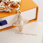 Gold Rhinestone Flower Bag Charm Pearl Clover Pendant Keychain Purse Decor Gift